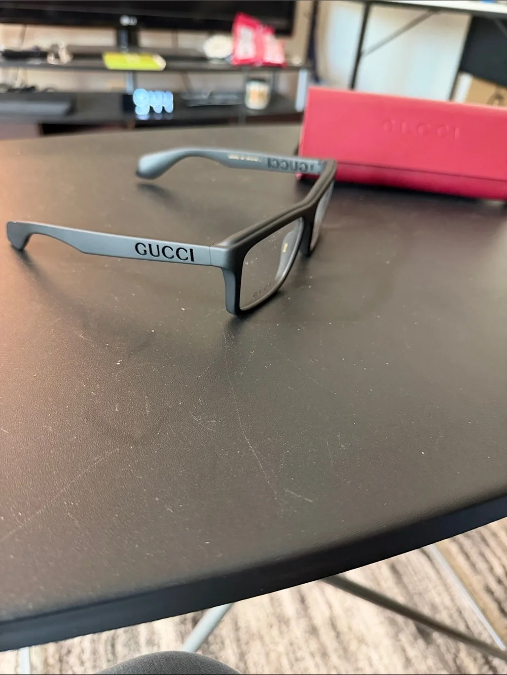 Gucci Black Rectangular Logo Eyeglasses